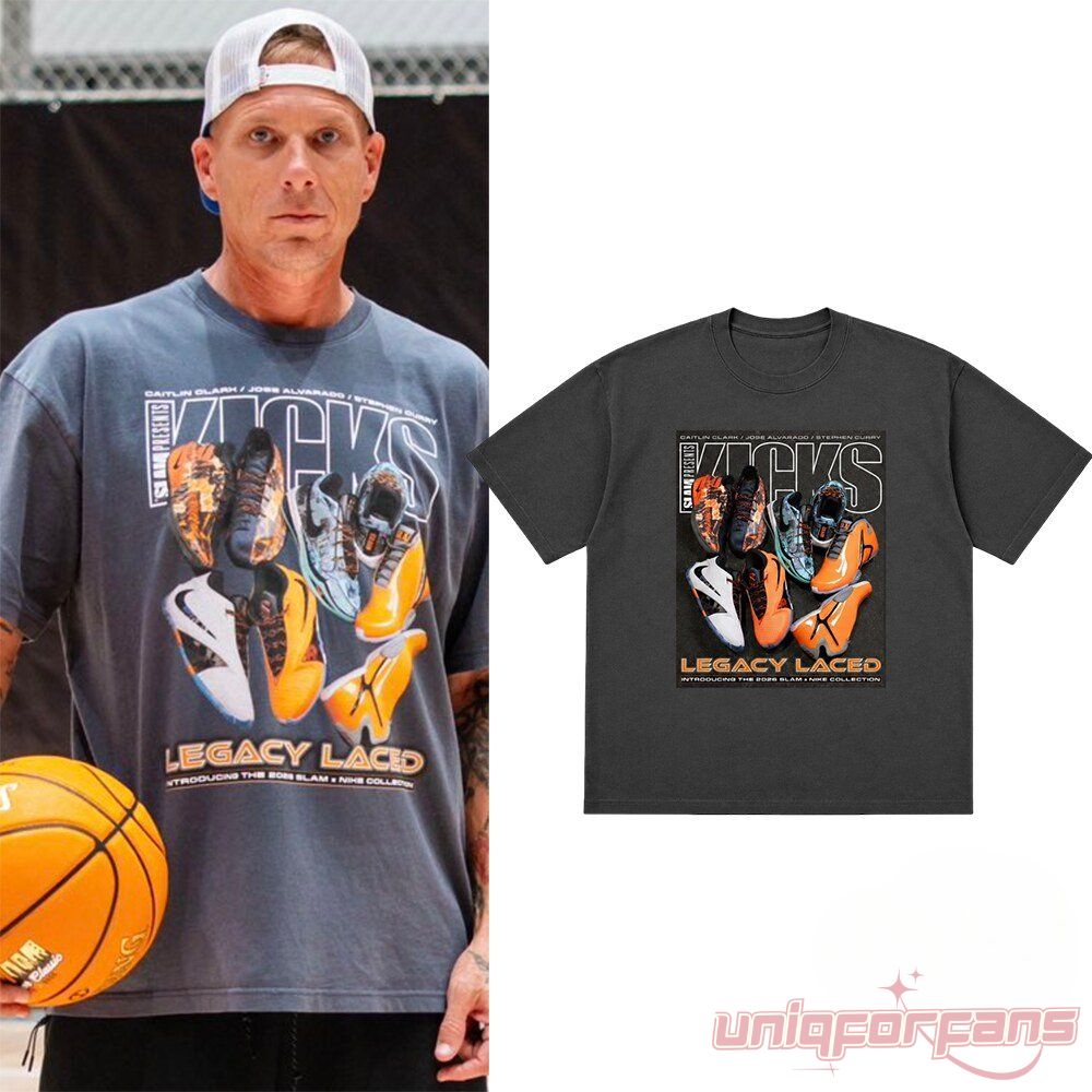 Jason Williams Basketball Legend SLAM Presents KICKS Legacy Laced T-Shirt in dark grey with sneaker graphic print