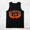 Joe Jonas Burnin Up Flame Iconic Tank Top Shirt front view in black with red and yellow flame text print