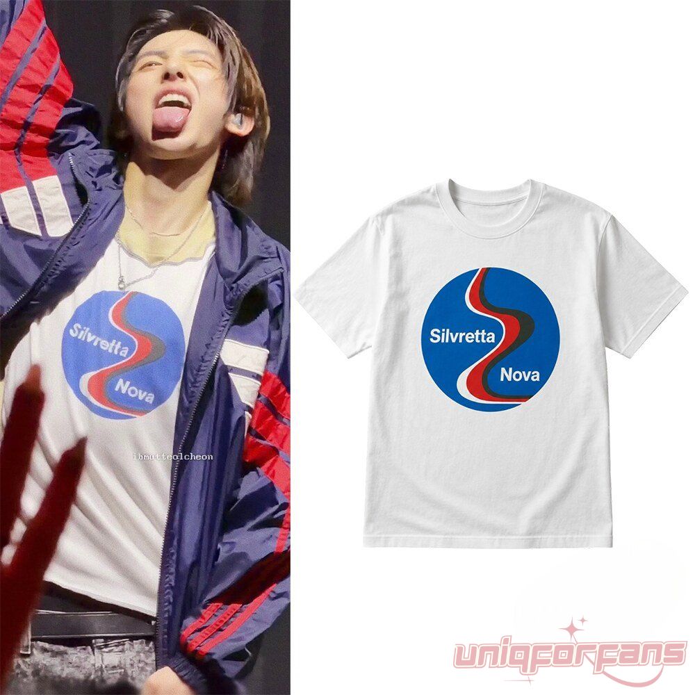Juhoon CORTIS Concert Silvretta Nova Logo T-Shirt featuring a white tee with a blue, red, and black circular graphic