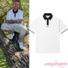 Justin Bieber Oakley Icon Golf White Black Short-Sleeve Polo Shirt featuring contrasting black collar, placket, and sleeve trim