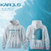 Karol G No Me Arrepiento Light Blue Hoodie featuring water ripple background print, album title front graphic, and back tracklist