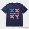 Kasey and Annie Thomason XX XY Athletics American Flag Shirt flat view on navy blue short-sleeve cotton tee
