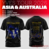 LOONA Yves 2026 Asia & Australia Tour White Cat T-Shirt in black featuring blue cosmic character graphic and yellow tour text