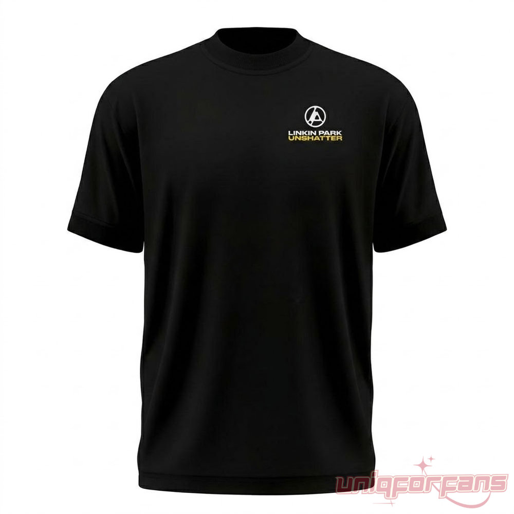 Linkin Park UNSHATTER Special Graphic Black Shirt front showing chest logo graphic