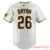 Luke Bryan Double Down Tour San Diego Baseball Jersey featuring BRYAN nameplate and number 26 printed on pinstripes