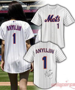 NY Mets IVE An Yujin #1 Pinstripe Baseball Jersey NY Mets IVE An Yujin #1 Pinstripe Baseball Jersey