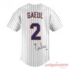 NY Mets IVE Gaeul #2 Pinstripe Baseball Jersey back view with Gaeul lettering, number 2, and signature graphics