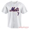 New York Mets x IVE Wonyoung #7 2026 Pinstripe Baseball Jersey front view showing Mets logo and number 7
