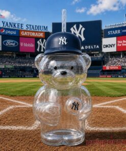 New York Yankees Glass Bear Logo Cap Tumbler With Straw