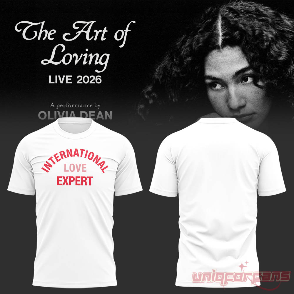 Olivia Dean The Art of Loving Live 2026 White Shirt with red International Love Expert typography