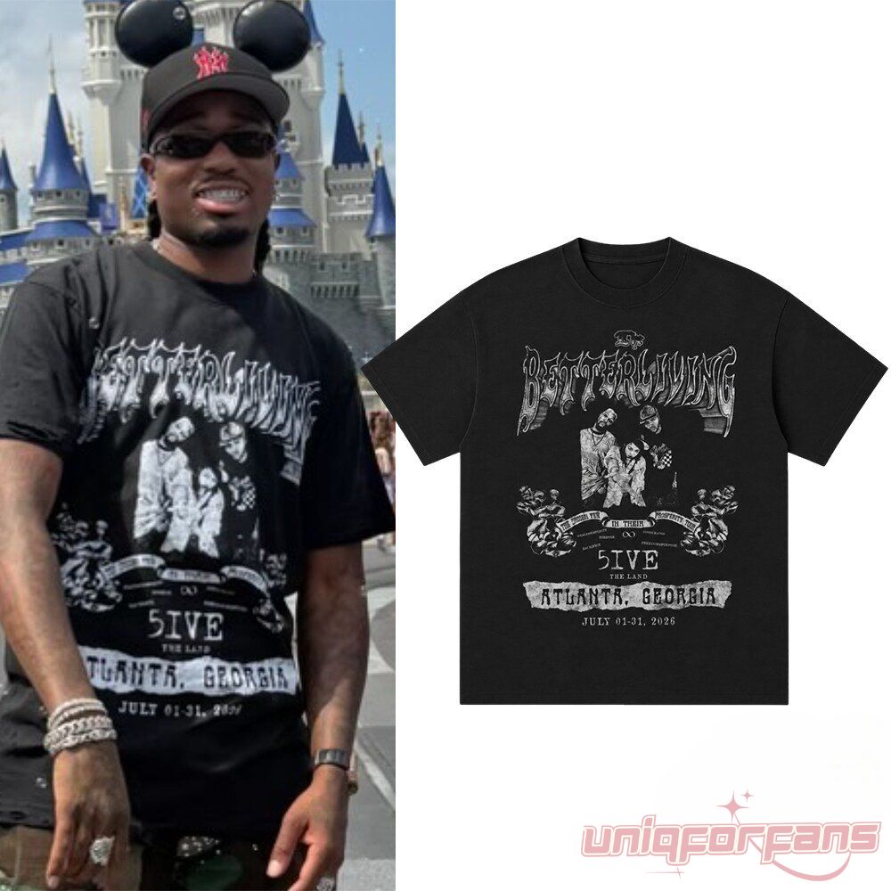 Quavo At Disney World Better Living 5IVE Atlanta Georgia Tour T-Shirt in black with vintage white tour graphic print