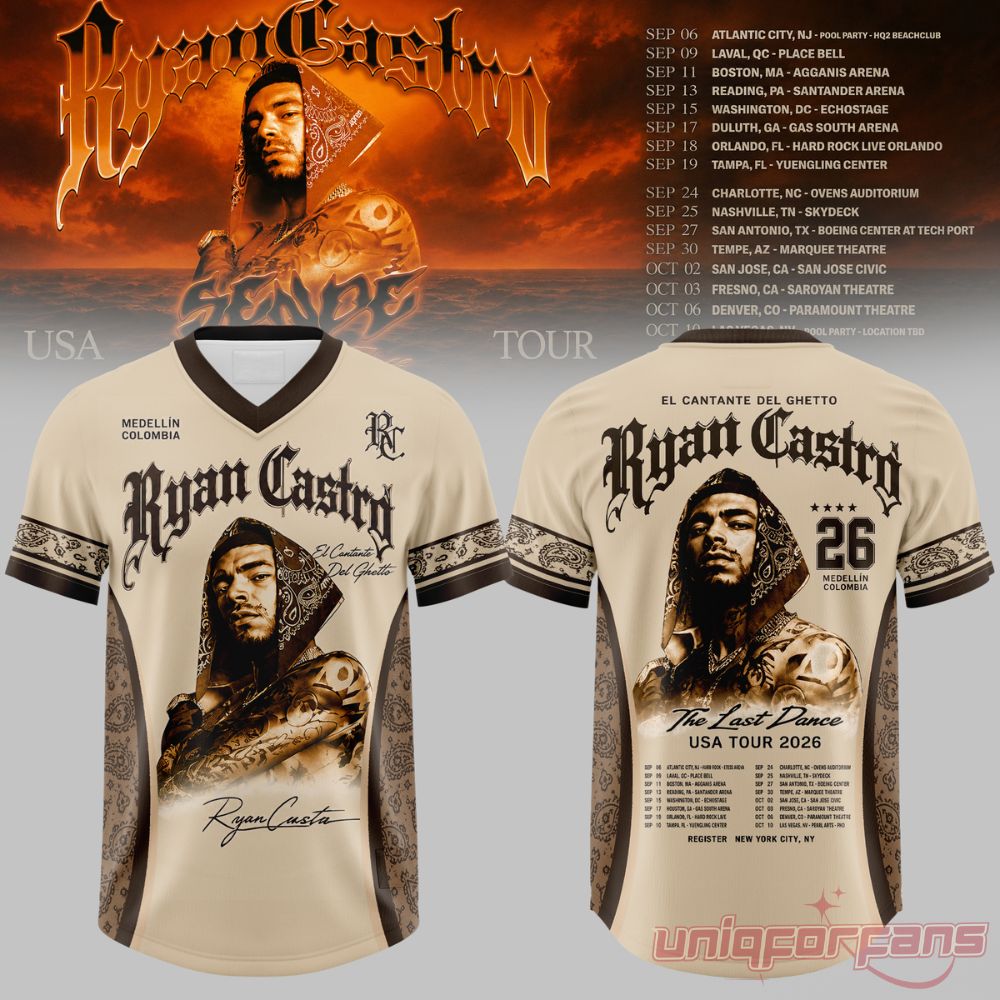 Ryan Castro Sende The Last Dance USA Tour 2026 Football Jersey in beige featuring dark brown trims and portrait print