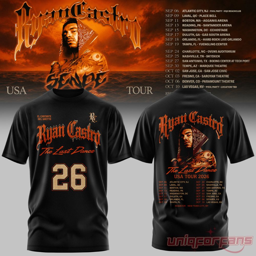 Ryan Castro Sende The Last Dance USA Tour 2026 T-Shirt in black with number 26 on front and concert dates listed on back