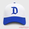 Ryan Gosling Vintage Disneyland Blue D Logo Baseball Cap front view featuring blue embroidered D logo on a white cap
