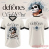 Dia De Los Deftones V-neck football jersey in off-white featuring sugar skull art, white snake, and blue rose crest back