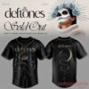 Dia De Los Deftones baseball jersey in black featuring surrealist face and snake artwork with crescent moon back print