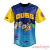 South Bend Cubs x SpongeBob SquarePants custom baseball jersey front featuring yellow pineapple sleeves and campfire scene