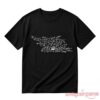 Stray Kids Han Jisung Handwritten Demeulemeester Poem Sample T-Shirt front view in black with white script graphic