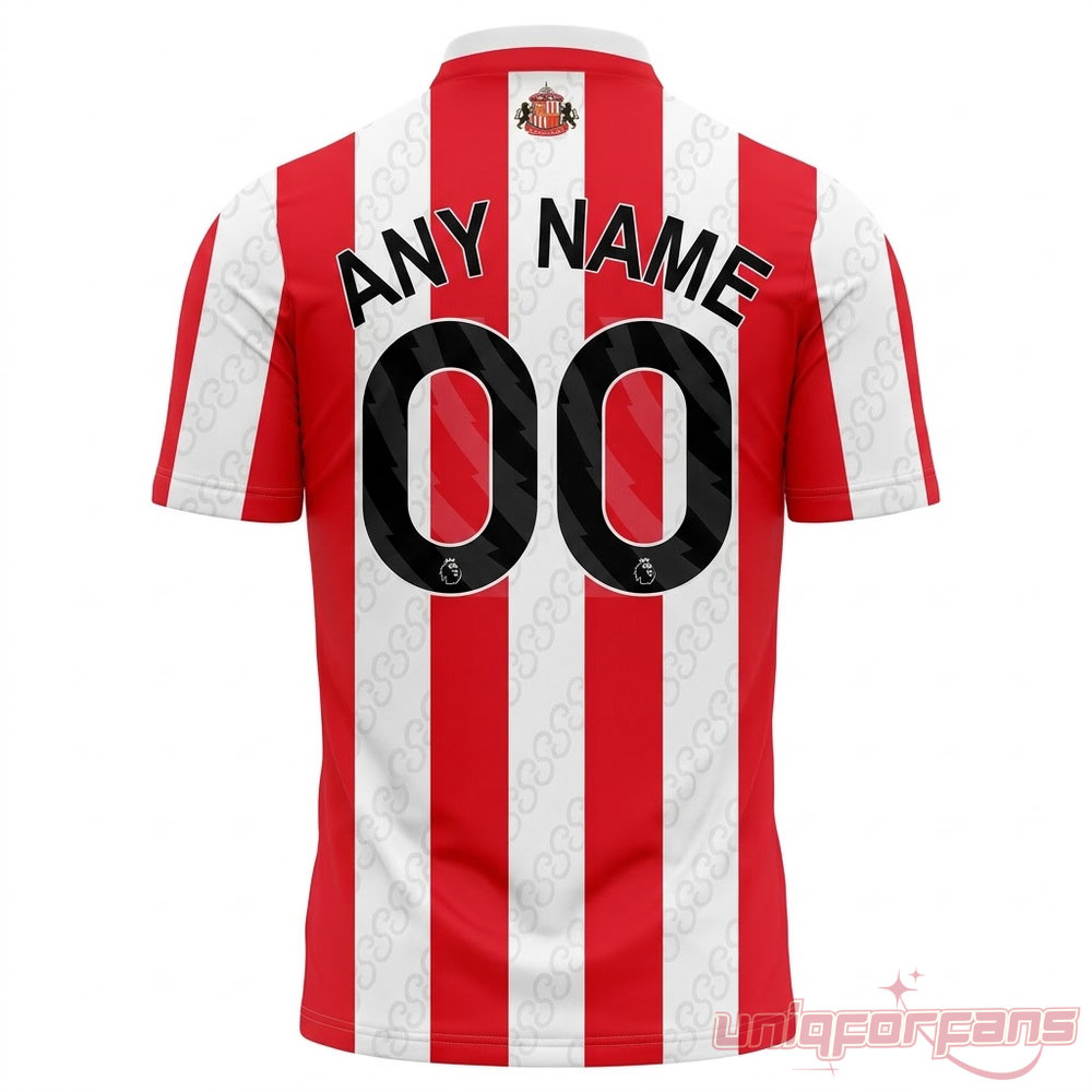 Sunderland AFC 2026-27 Home Custom Name Soccer Jersey back view showing customizable ANY NAME text and black number 00 on red white stripes