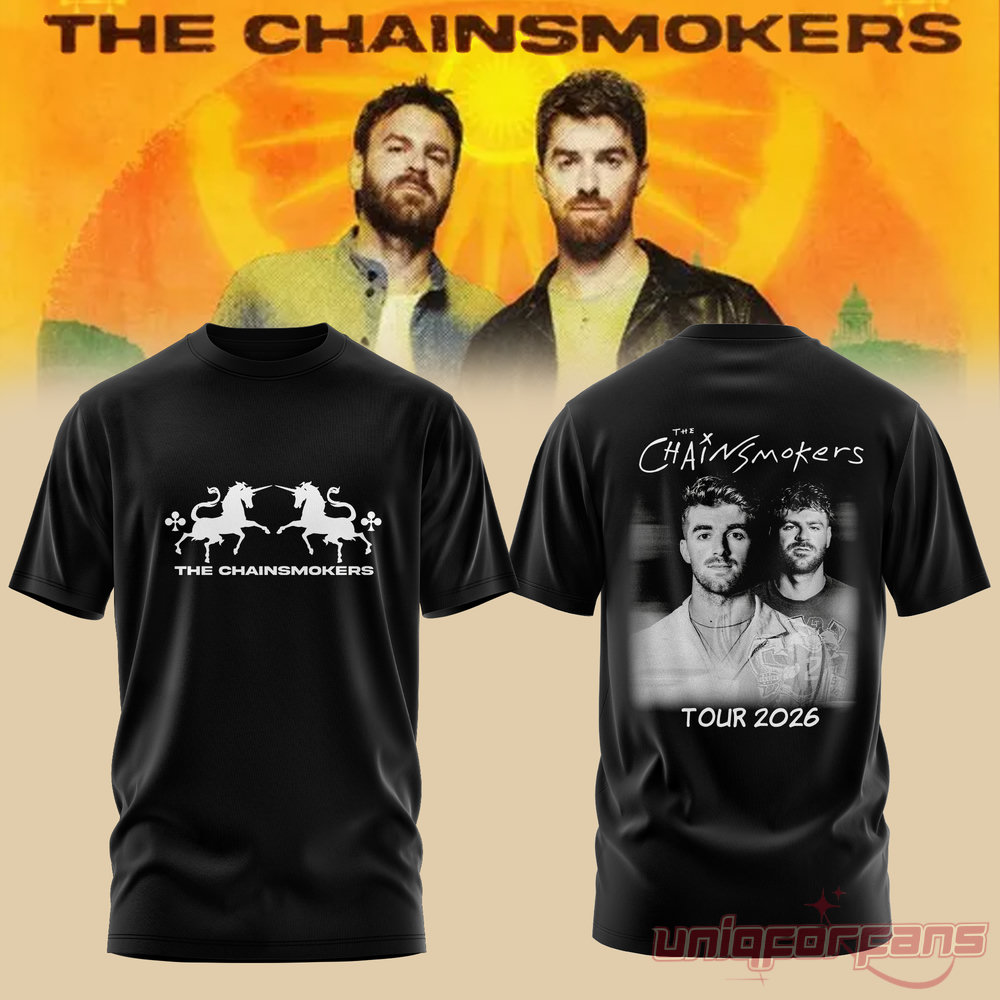 The Chainsmokers 2026 Tour Black Graphic Tee The Chainsmokers 2026 Tour Black Graphic Tee
