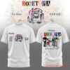 The Rose Rosetopia World Tour 2026 Cosmic Story T-Shirt in white with colorful band performing graphic on the back