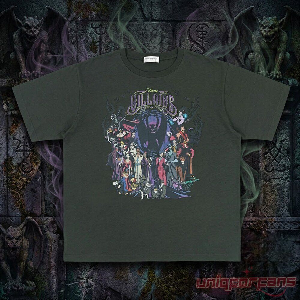 Tokyo Disney Resort Disney Villains Ensemble Dark Green Tee featuring a group graphic print of iconic Disney villains