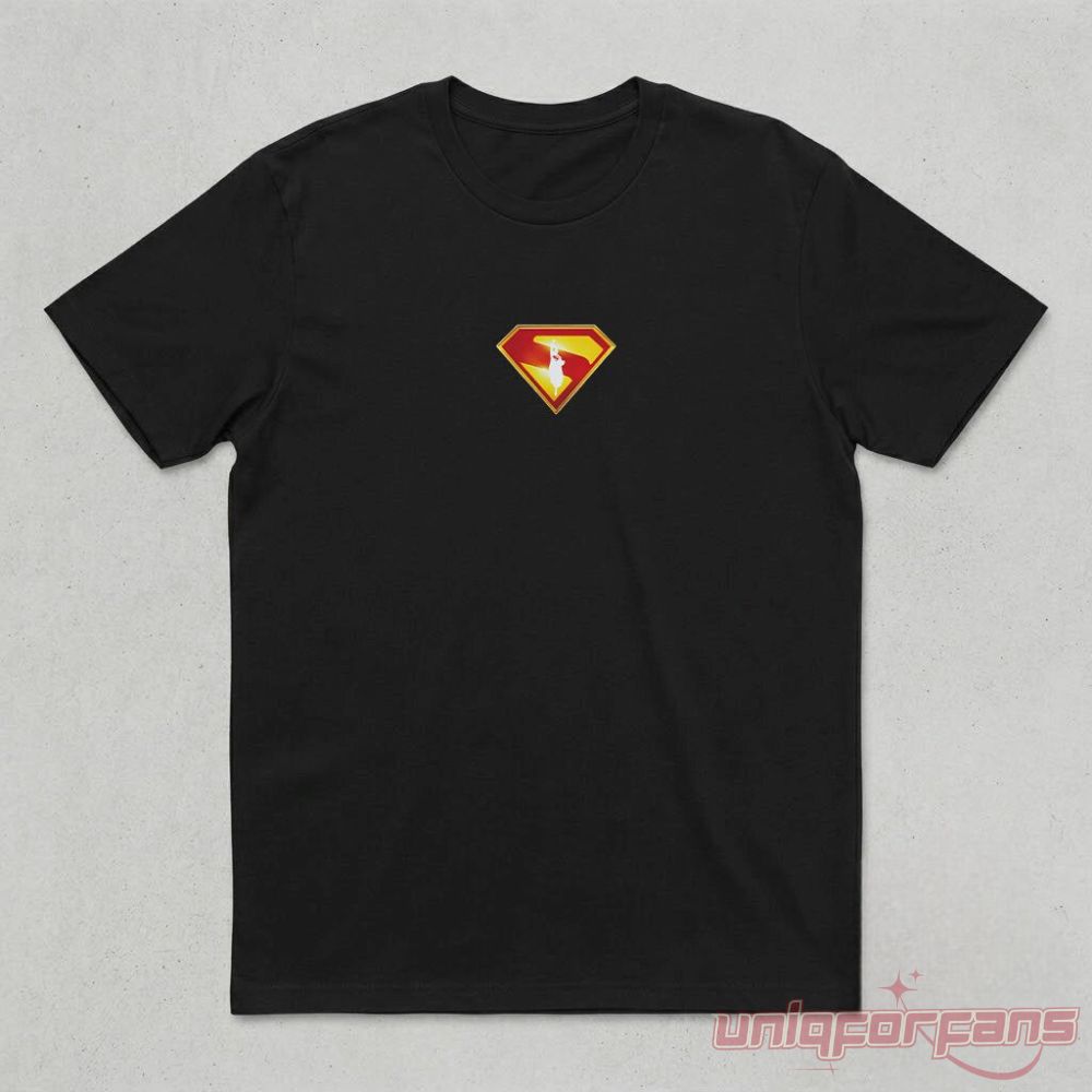 Victor Oladipo NBA Las Vegas Superman Shirt front view featuring small Superman shield logo on black tee.