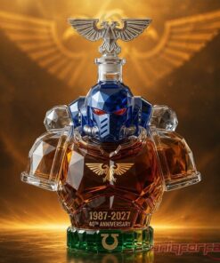 Warhammer 40K 40th Anniversary Space Marine Ultramarine Whiskey Bottle Decanter