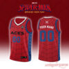 Womens Basketball x Spider-Man Custom Web Jersey 2026 Las Vegas Aces edition showing front and back spider web design